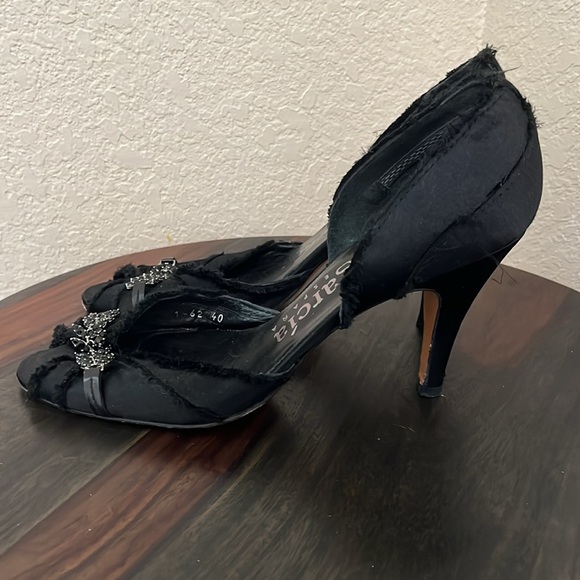Pedro Garcia Black High Heel with Raw Edges & Jewel Trim - Picture 5 of 10